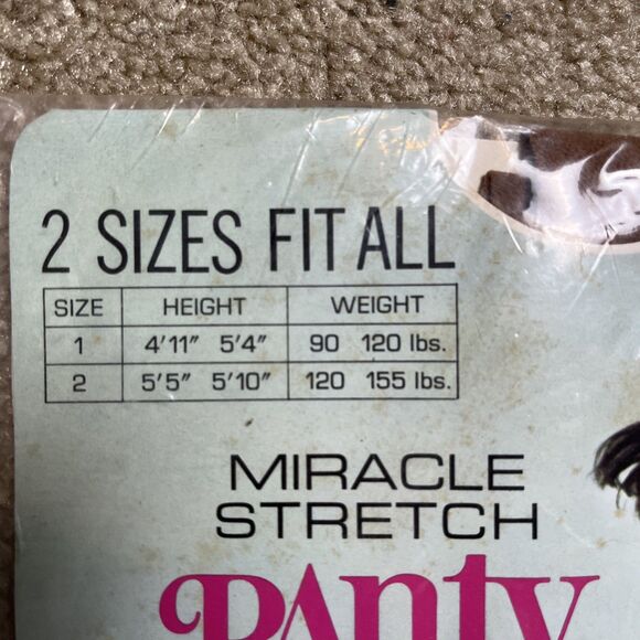 VTG 70s Retro Mod Miracle Stretch Pantyhose Nylons Beige Sz 1 Fit 4’11”- 5’4” US - Picture 3 of 5